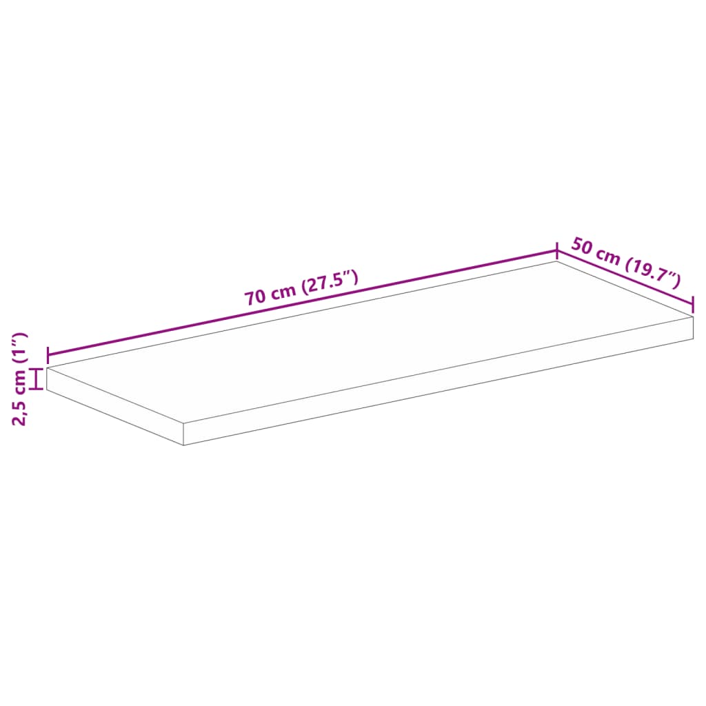 vidaXL Επιφάνεια Τραπεζιού Ορθογώνια 70x50x2,5 εκ. Μασίφ Ξύλο Ακακίας