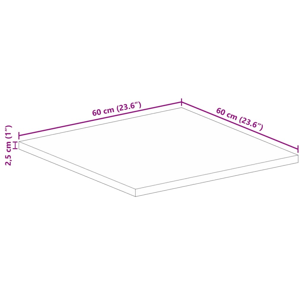 vidaXL Επιφάνεια Τραπεζιού Τετράγωνη 60x60x2,5 εκ. Μασίφ Ξύλο Οξιάς