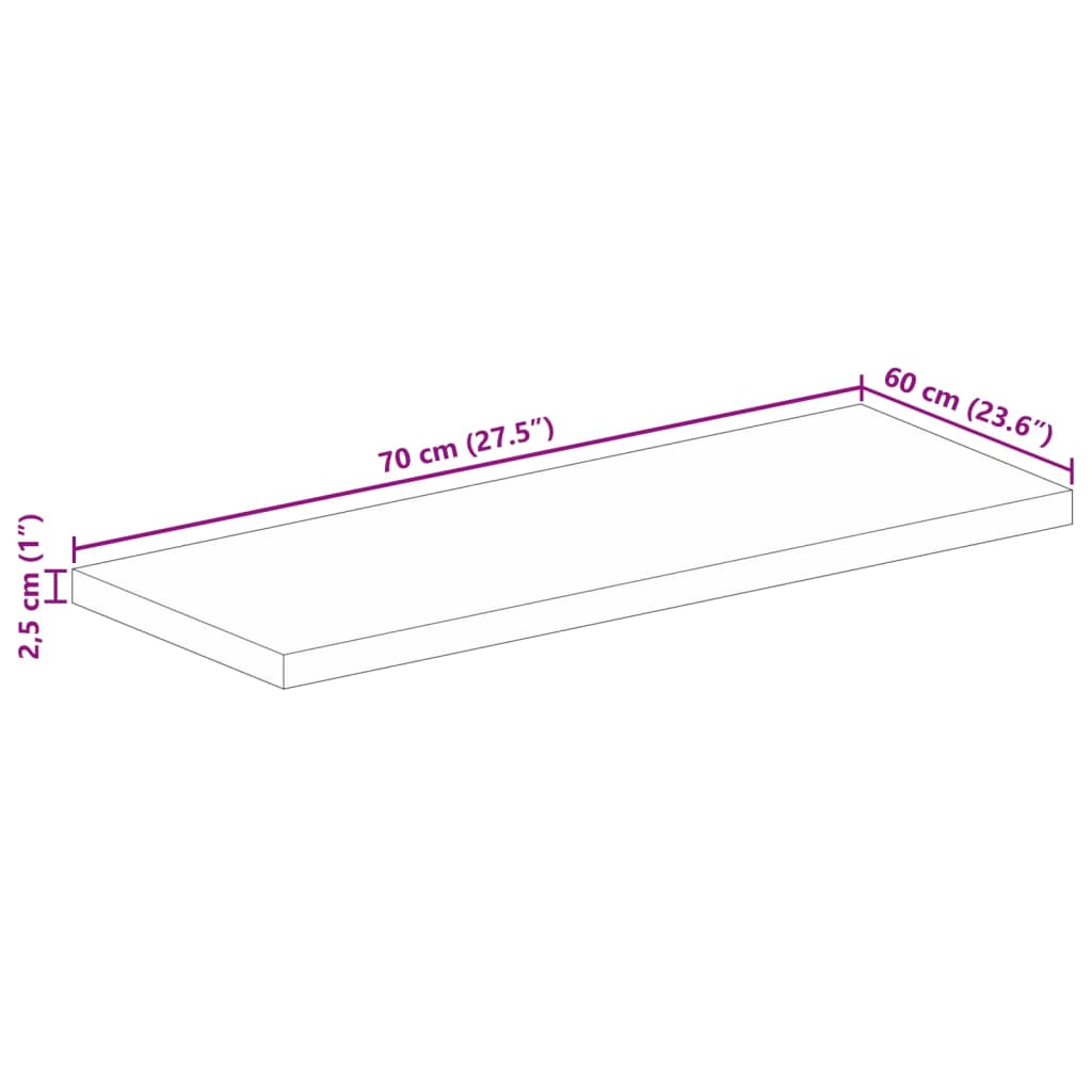 vidaXL Επιφάνεια Τραπεζιού Ορθογώνια 70x60x2,5 εκ. Μασίφ Ξύλο Ακακίας