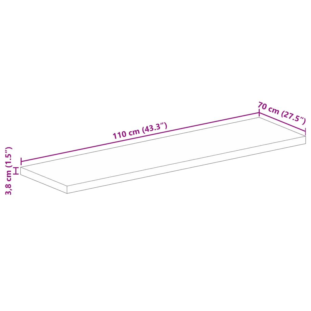 vidaXL Επιφάνεια Τραπεζιού Ορθογώνια 110x70x3,8 εκ. Μασίφ Ξύλο Ακακίας
