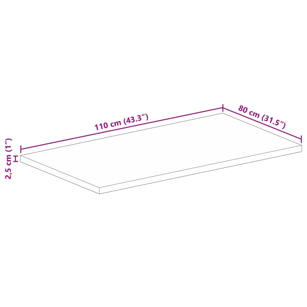 vidaXL Επιφάνεια Τραπεζιού Ορθογώνια 110x80x2,5 εκ. Μασίφ Ξύλο Ακακίας