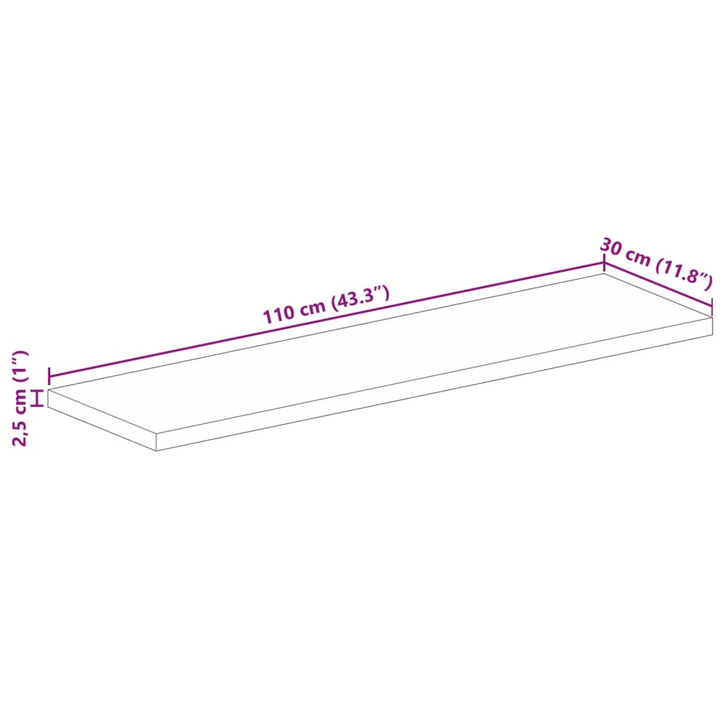 vidaXL Επιφάνεια Τραπεζιού Ορθογώνια 110x30x2,5 εκ. Μασίφ Ξύλο Μάνγκο