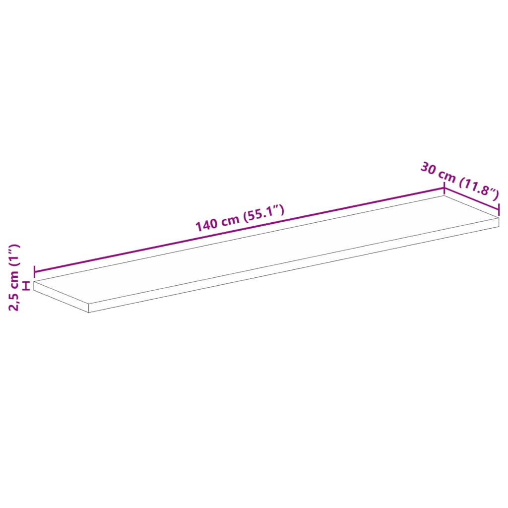 vidaXL Επιφάνεια Τραπεζιού Ορθογώνια 140x30x2,5 εκ. Μασίφ Ξύλο Μάνγκο