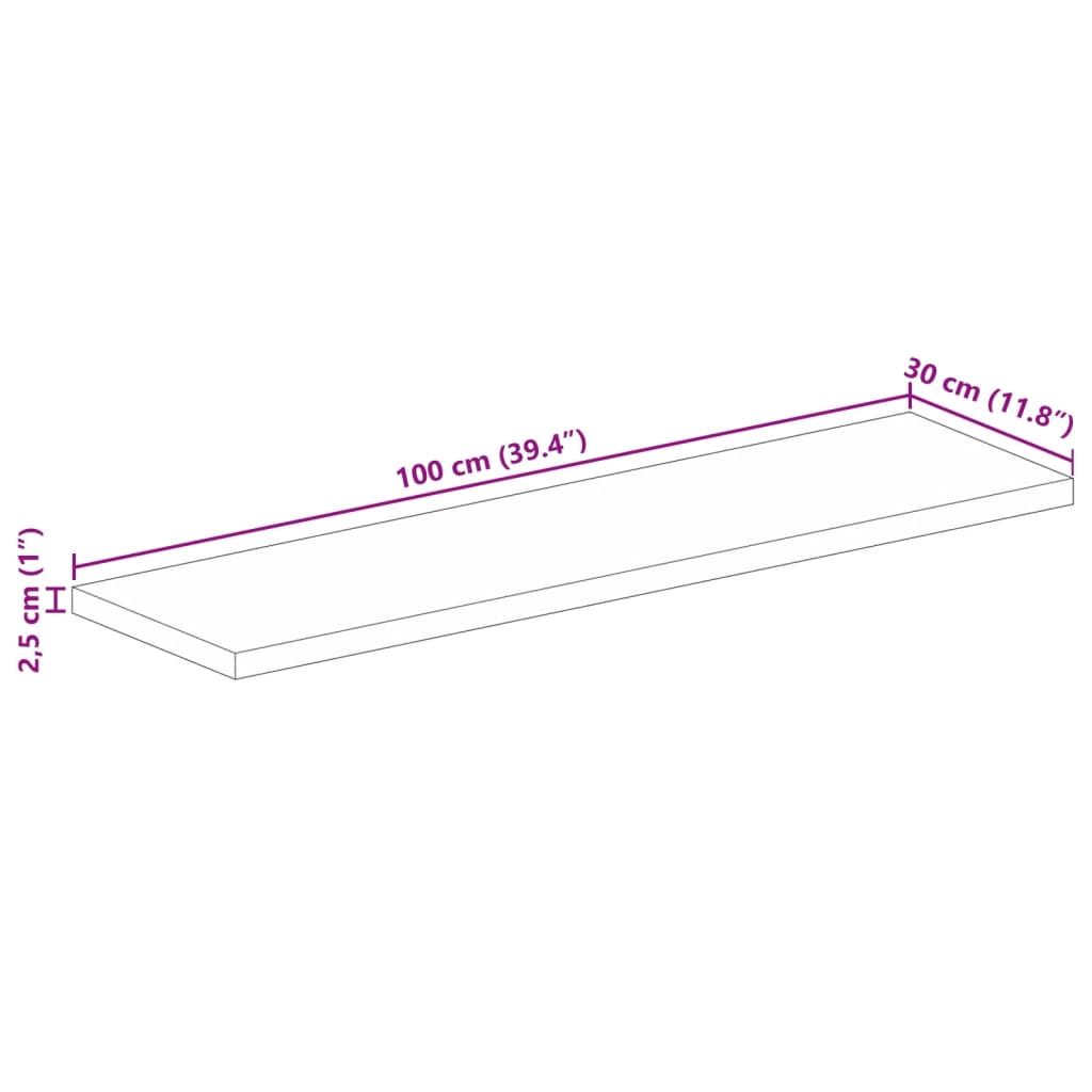vidaXL Επιφάνεια Τραπεζιού Ορθογώνια 100x30x2,5 εκ. Μασίφ Ξύλο Μάνγκο