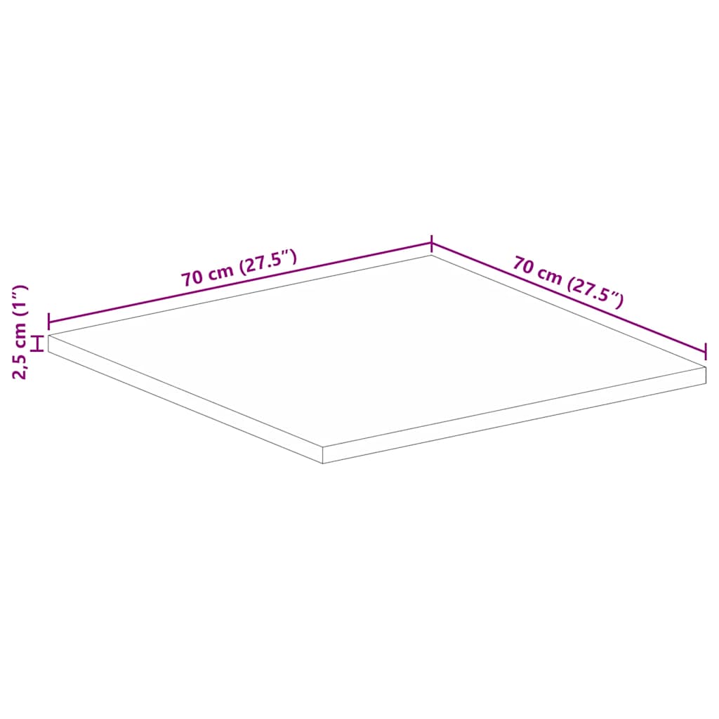 vidaXL Επιφάνεια Τραπεζιού Τετράγωνη 70x70x2,5 εκ. Μασίφ Ξύλο Μάνγκο
