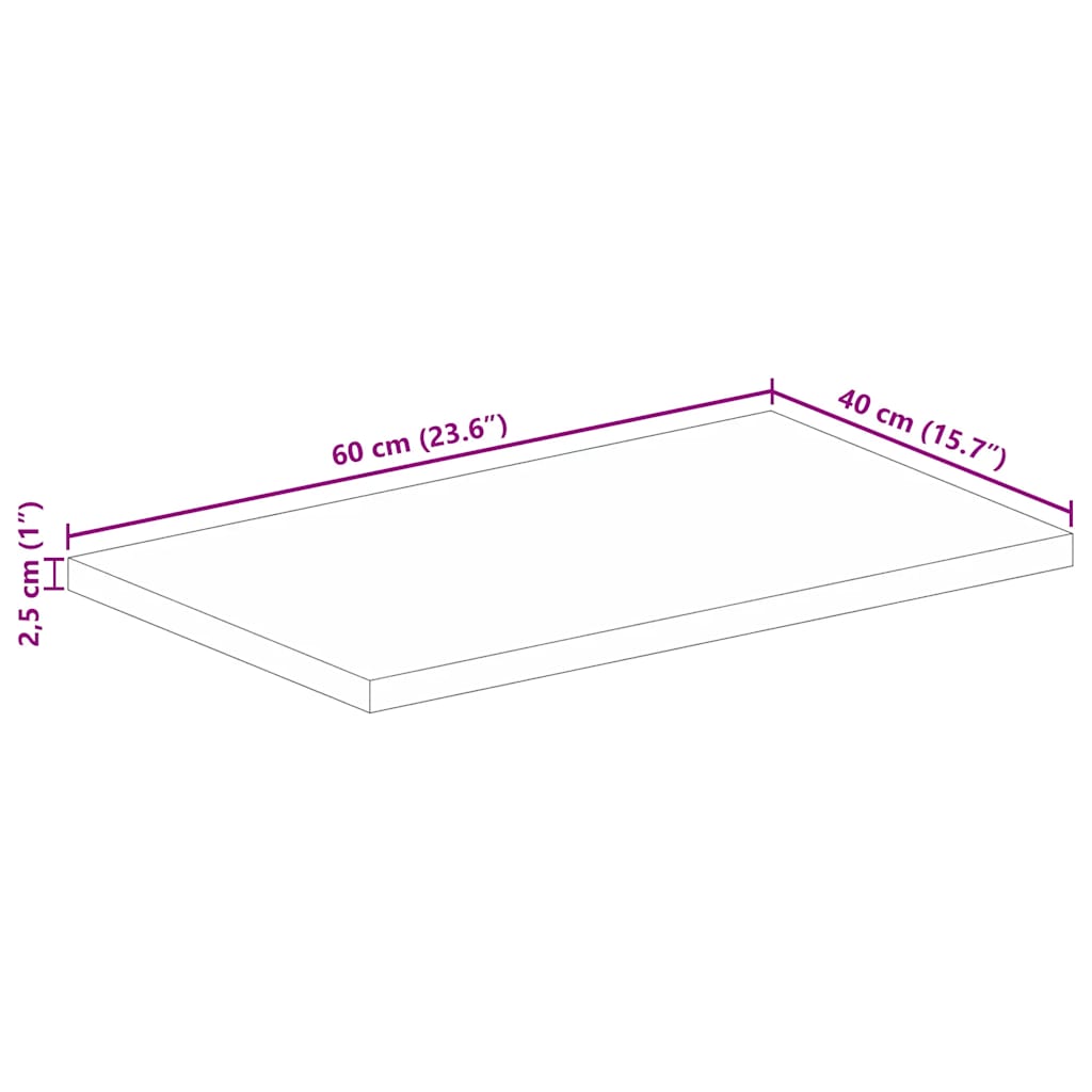 vidaXL Επιφάνεια Τραπεζιού Ορθογώνια 60x40x2,5 εκ. Μασίφ Ξύλο Μάνγκο