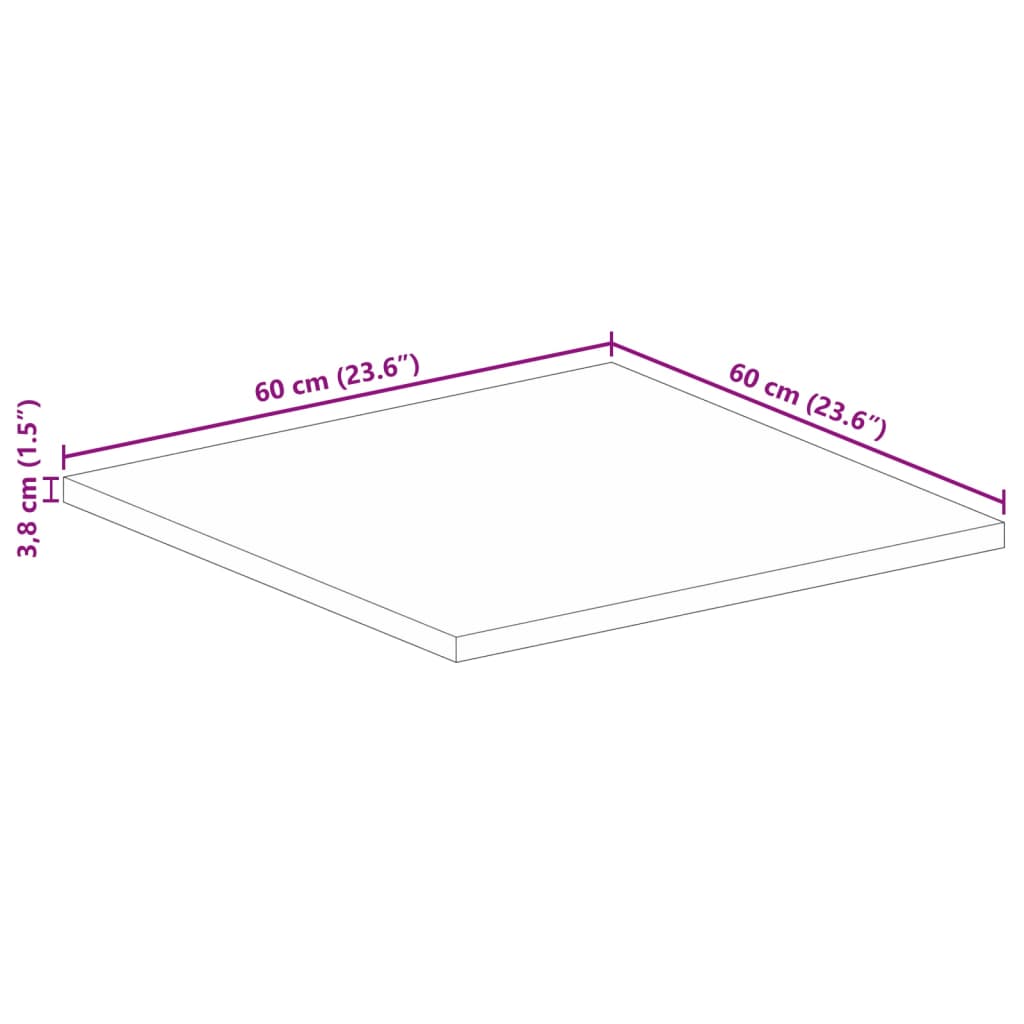 vidaXL Επιφάνεια Τραπεζιού Τετράγωνη 60x60x3,8 εκ. Μασίφ Ξύλο Μάνγκο