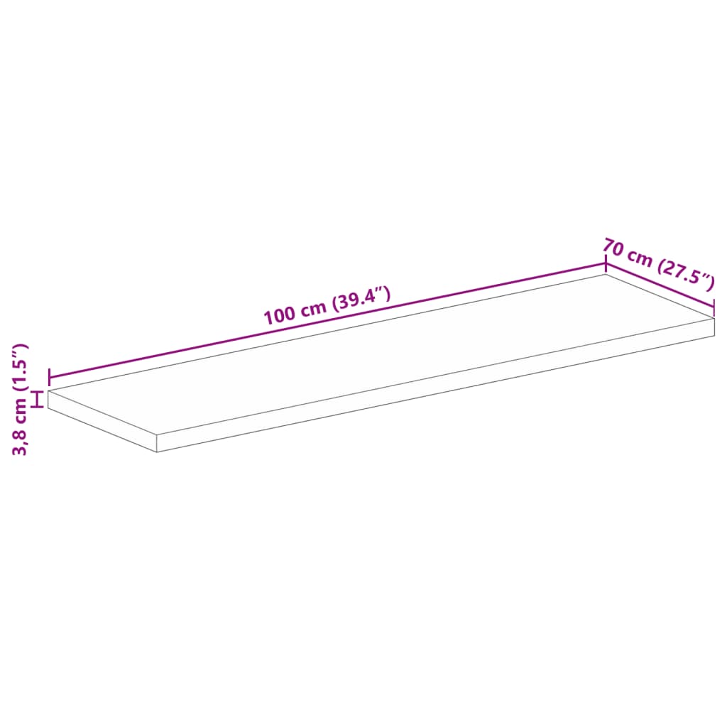 vidaXL Επιφάνεια Τραπεζιού Ορθογώνια 100x70x3,8 εκ. Μασίφ Ξύλο Μάνγκο