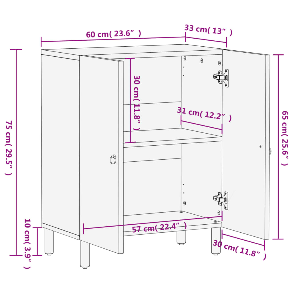 vidaXL Βοηθητικό Ντουλάπι 60 x 33 x 75 εκ. από Μασίφ Ξύλο Μάνγκο