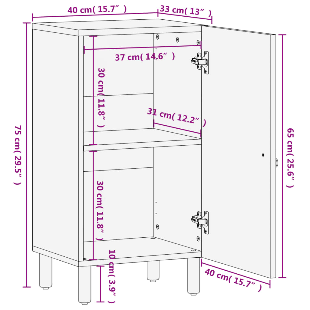 vidaXL Βοηθητικό Ντουλάπι 40 x 33 x 75 εκ. από Μασίφ Ξύλο Μάνγκο