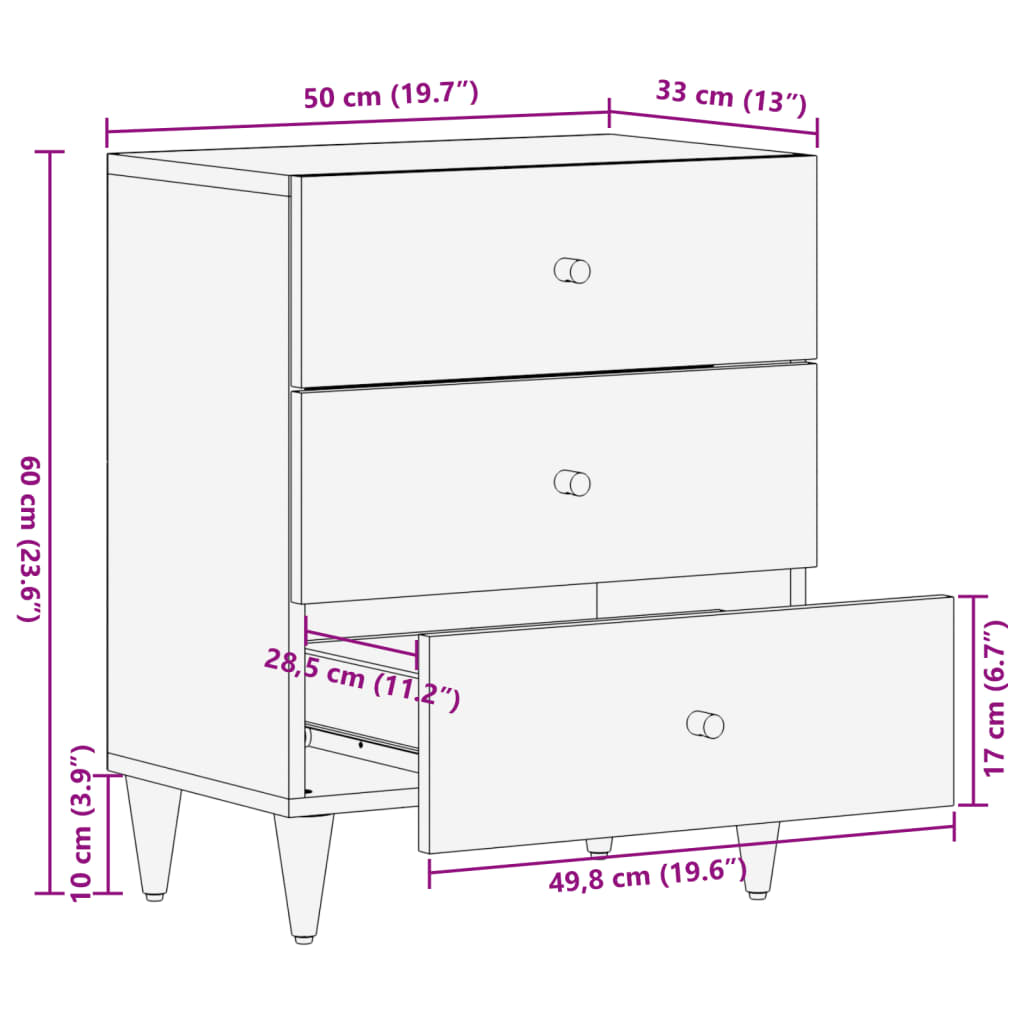 vidaXL Κομοδίνο 50 x 33 x 60 εκ. από Μασίφ Ξύλο Μάνγκο