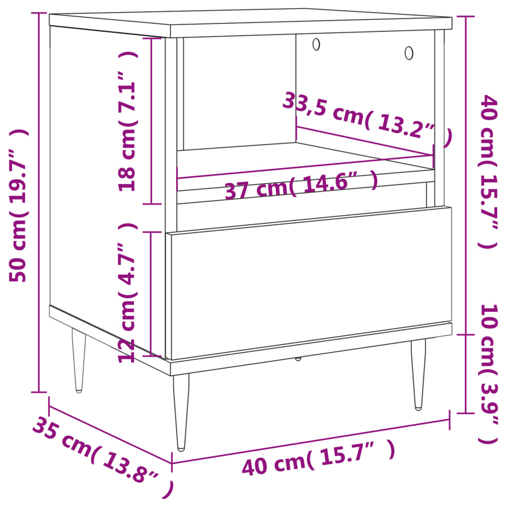 vidaXL Κομοδίνο Γκρι Σκυροδέματος 40 x 35 x 50 εκ. από Επεξεργ. Ξύλο