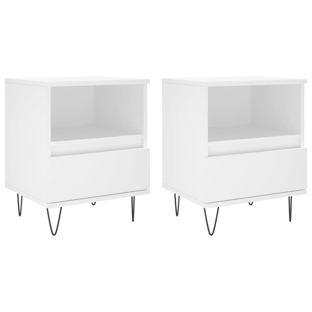 vidaXL Κομοδίνα Λευκά 2 τεμ. 40 x 35 x 50 εκ. από Επεξεργασμένο Ξύλο