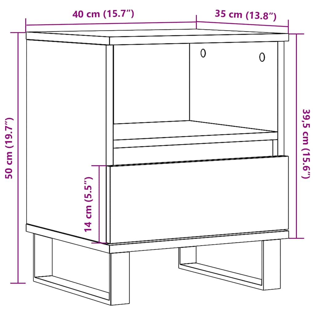 vidaXL Κομοδίνο Γκρι Σκυροδέματος 40 x 35 x 50 εκ. από Επεξεργ. Ξύλο