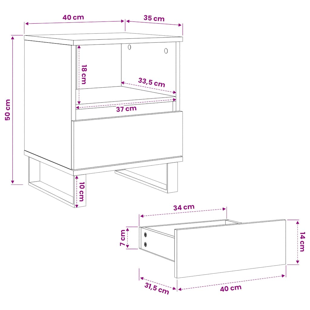 vidaXL Κομοδίνα 2 τεμ. Γκρι Σκυροδέματος 40x35x50 εκ. Επεξεργ. Ξύλο
