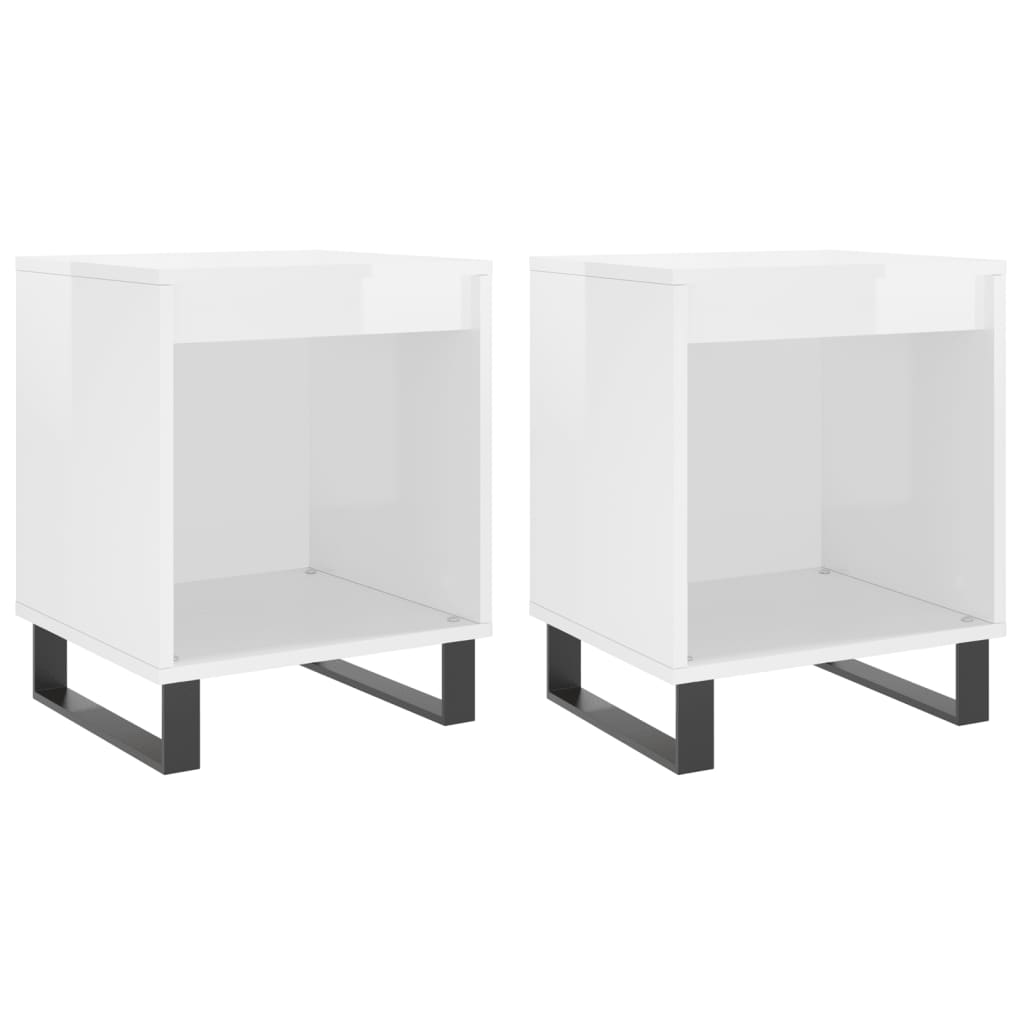 vidaXL Κομοδίνα 2 τεμ. Γυαλ. Λευκό 40 x 35 x 50 εκ. Επεξεργασμένο Ξύλο