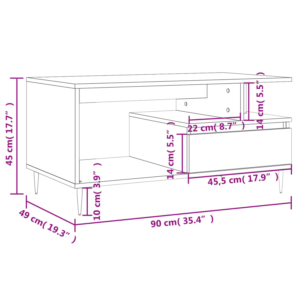 vidaXL Τραπεζάκι Σαλονιού Μαύρο 90x49x45 εκ. Επεξεργασμένο Ξύλο