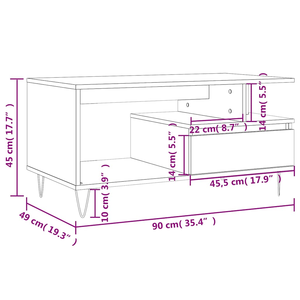 vidaXL Τραπεζάκι Σαλονιού Καπνιστή Δρυς 90x49x45 εκ. Επεξεργασμ. Ξύλο