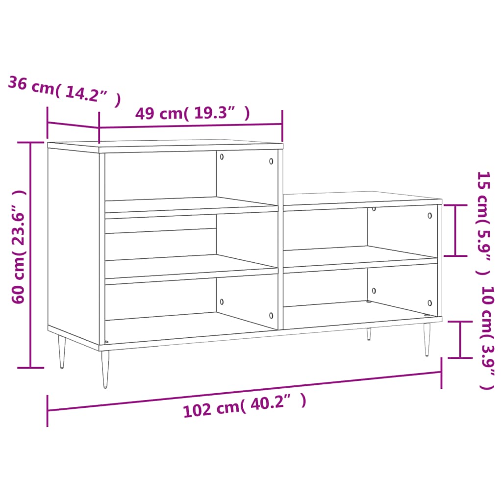 vidaXL Παπουτσοθήκη Γκρι Sonoma 102x36x60 εκ. από Επεξεργασμένο Ξύλο