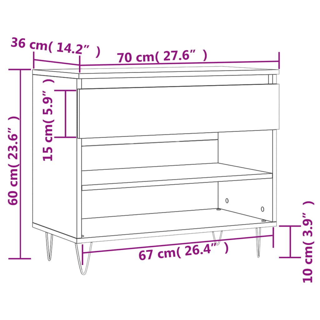 vidaXL Παπουτσοθήκη Καπνιστή Δρυς 70x36x60 εκ. από Επεξεργασμένο Ξύλο