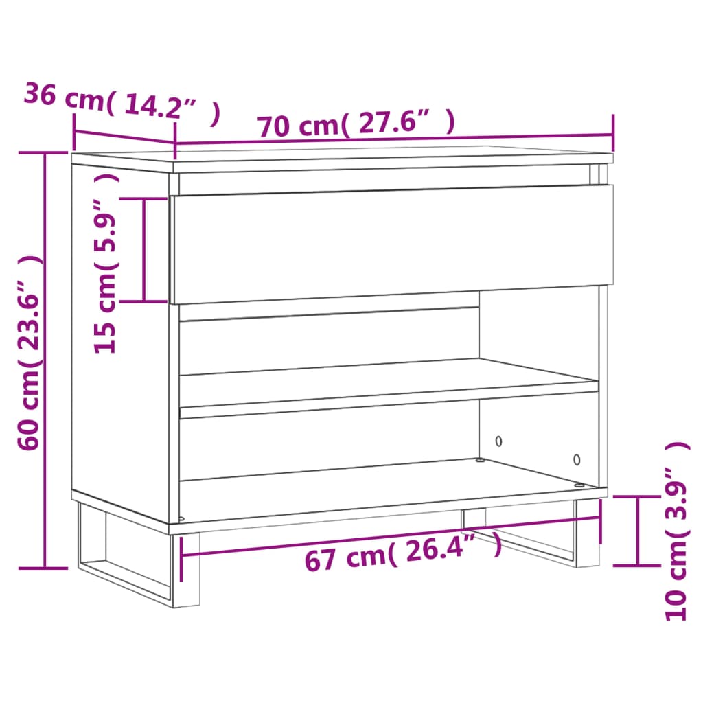 vidaXL Παπουτσοθήκη Γκρι Sonoma 70x36x60 εκ. από Επεξεργασμένο Ξύλο