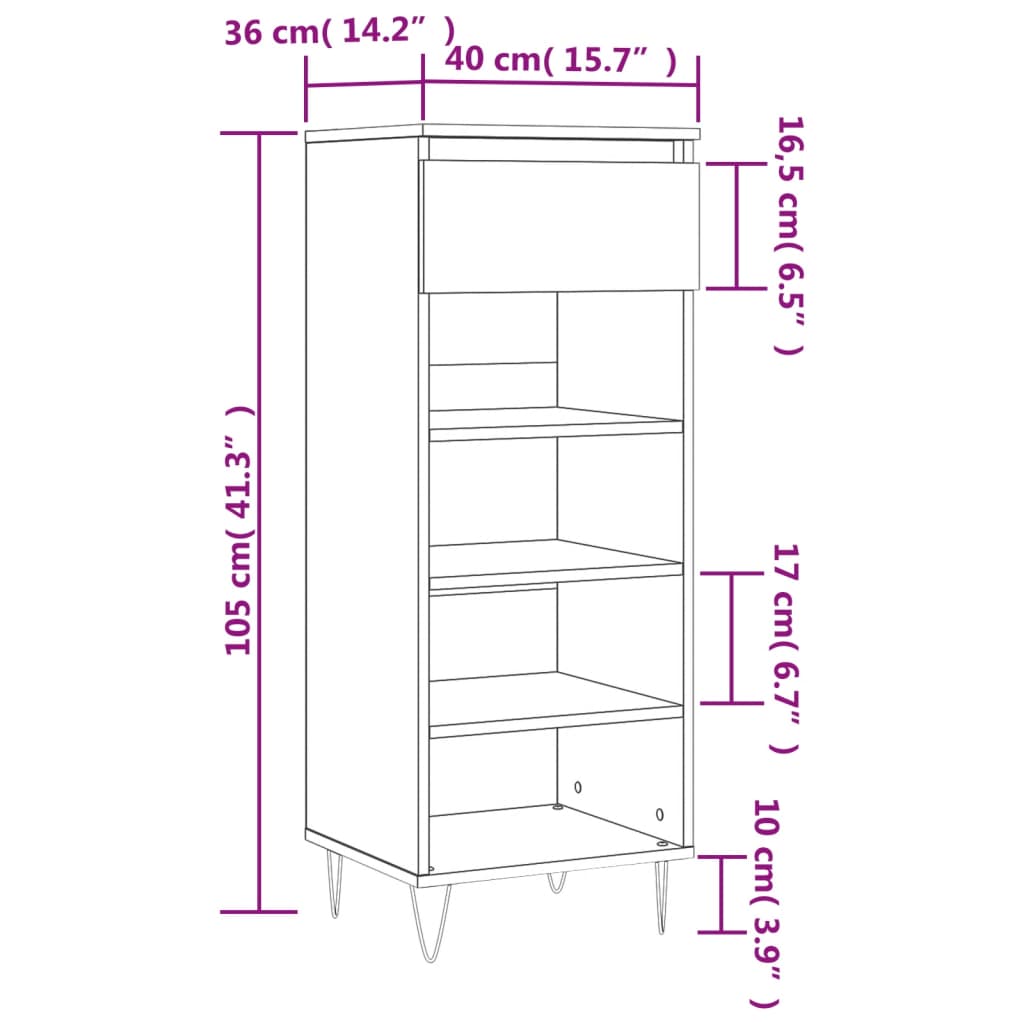 vidaXL Παπουτσοθήκη Μαύρη 40 x 36 x 105 εκ. από Επεξεργασμένο Ξύλο