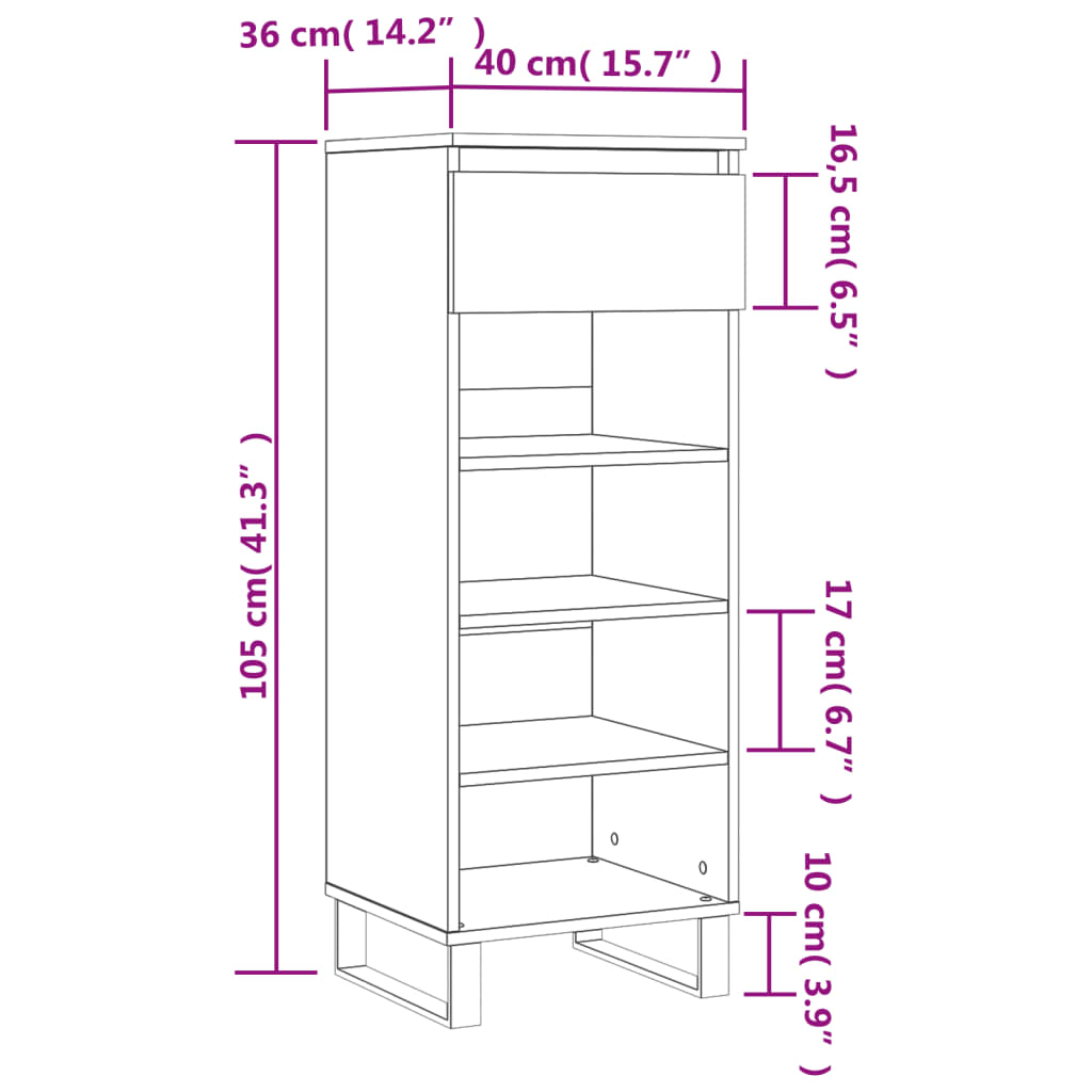 vidaXL Παπουτσοθήκη Γκρι Σκυροδέματος 40x36x105 εκ. Επεξεργασμένο Ξύλο