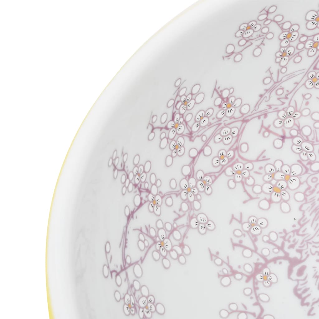 vidaXL Νιπτήρας Λευκός και Κίτρινος Ø41x14 εκ. Κεραμικός