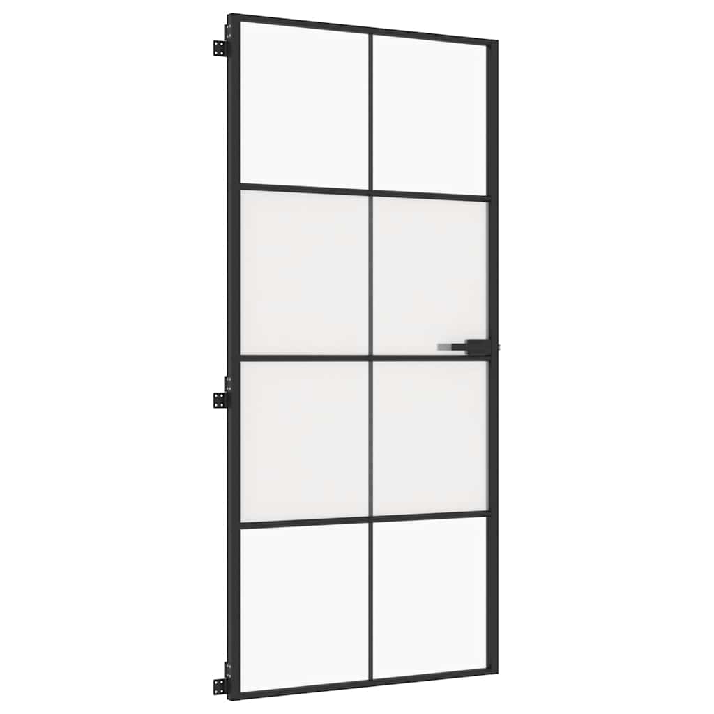 vidaXL Εσωτερική Πόρτα Μαύρη 93 x 201,5 εκ. Ψημένο Γυαλί & Αλουμίνιο