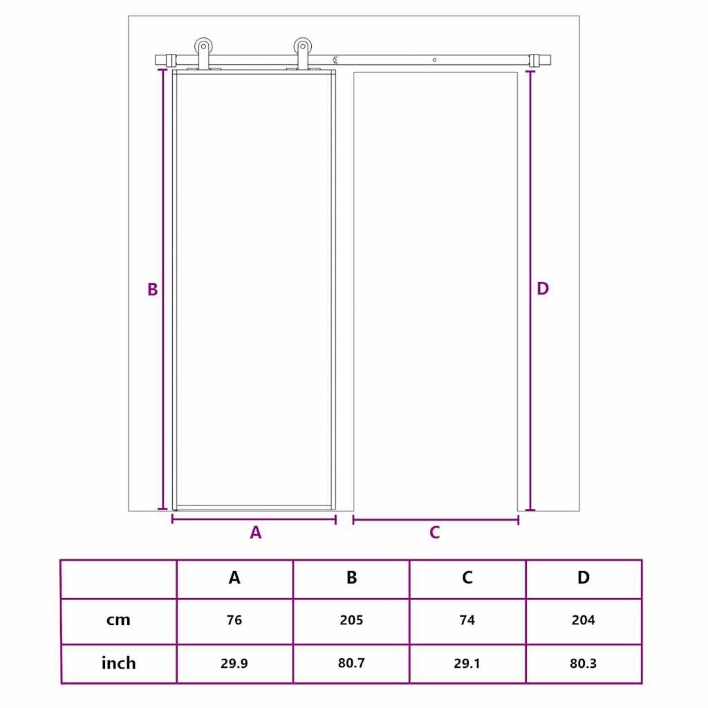 vidaXL Συρόμενη Πόρτα Μαύρη 76 x 205 εκ. από Ψημένο Γυαλί / Αλουμίνιο