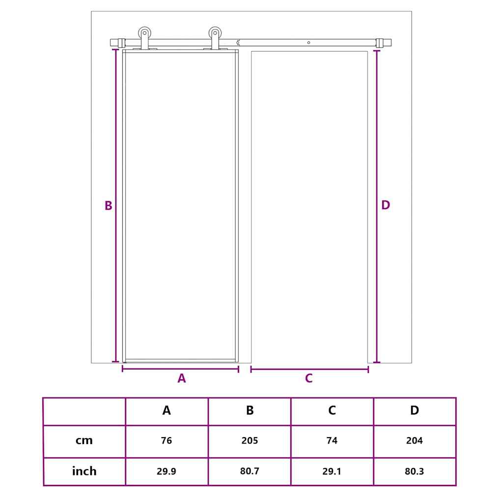 vidaXL Συρόμενη Πόρτα Λευκή 76 x 205 εκ. από Ψημένο Γυαλί / Αλουμίνιο