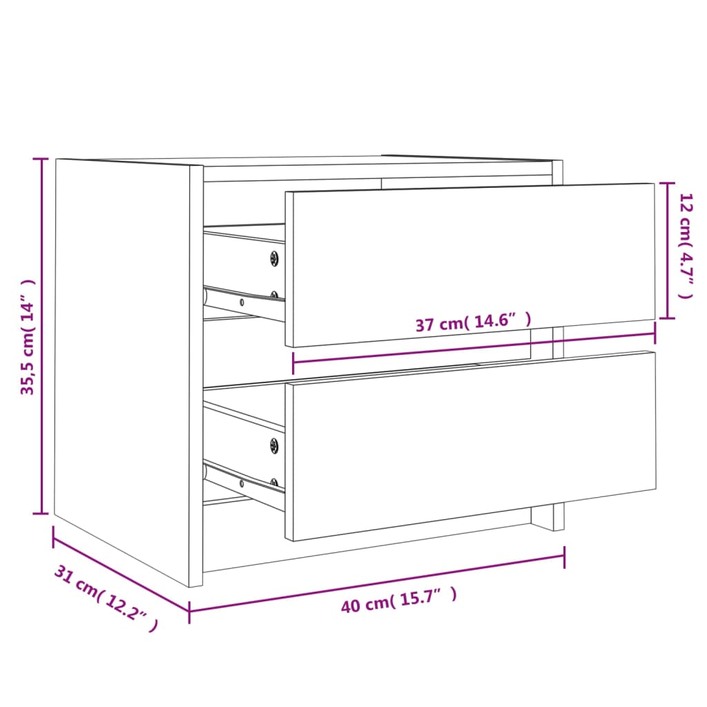vidaXL Κομοδίνο Λευκό 40 x 31 x 35,5 εκ. από Μασίφ Ξύλο Πεύκου