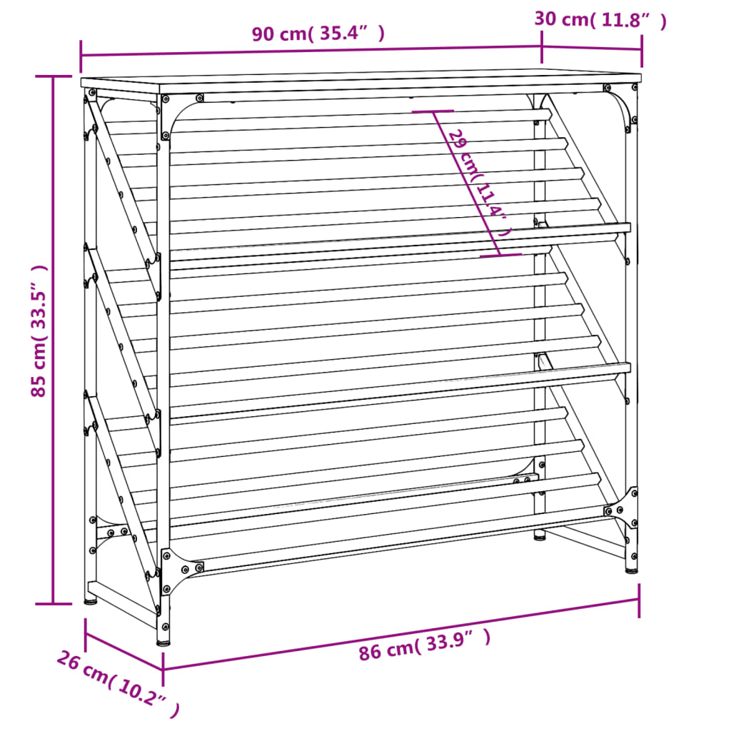vidaXL Παπουτσοθήκη Καπνιστή Δρυς 90x30x85 εκ. Επεξεργασμένο Ξύλο