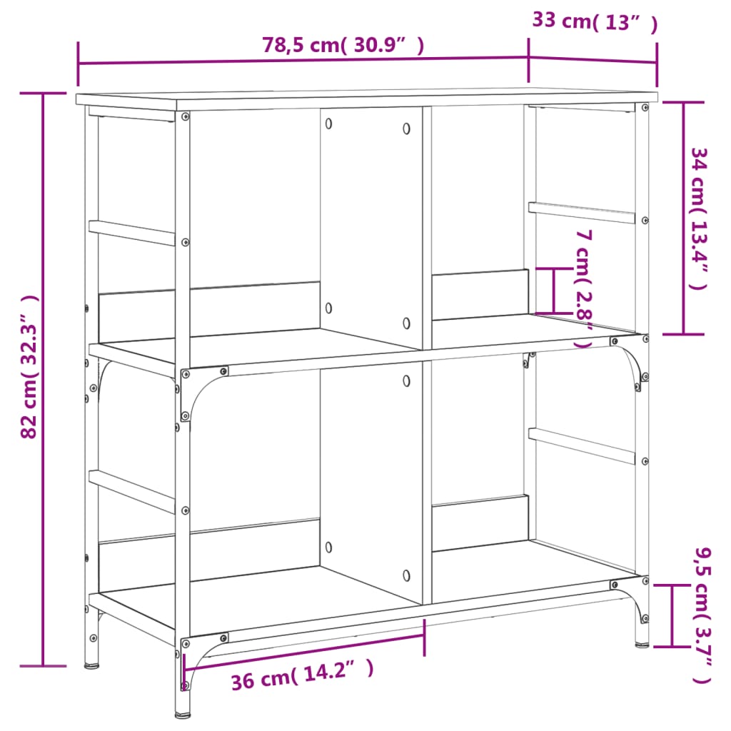 vidaXL Βιβλιοθήκη Καπνιστή Δρυς 78,5x33x82 εκ. Επεξεργασμένο Ξύλο