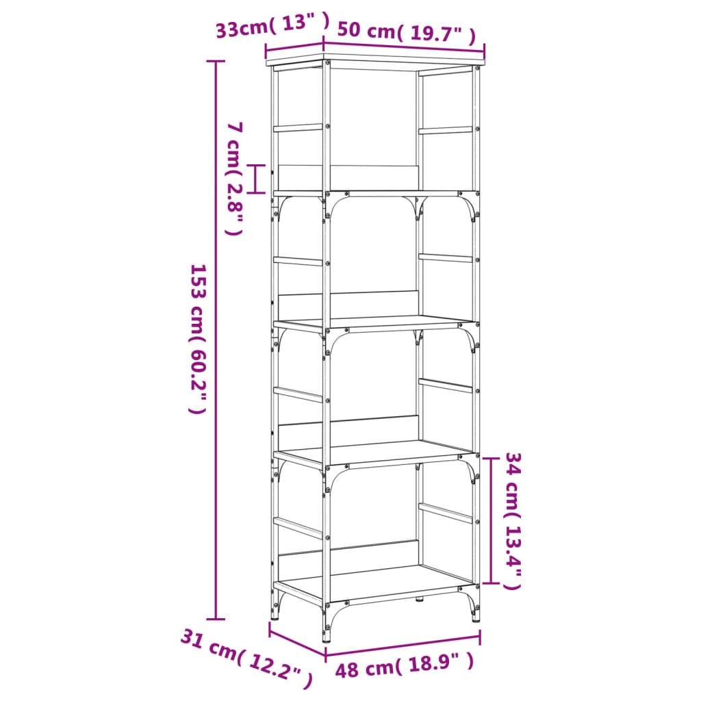 vidaXL Βιβλιοθήκη Καπνιστή Δρυς 50x33x153 εκ. Επεξεργασμένο Ξύλο
