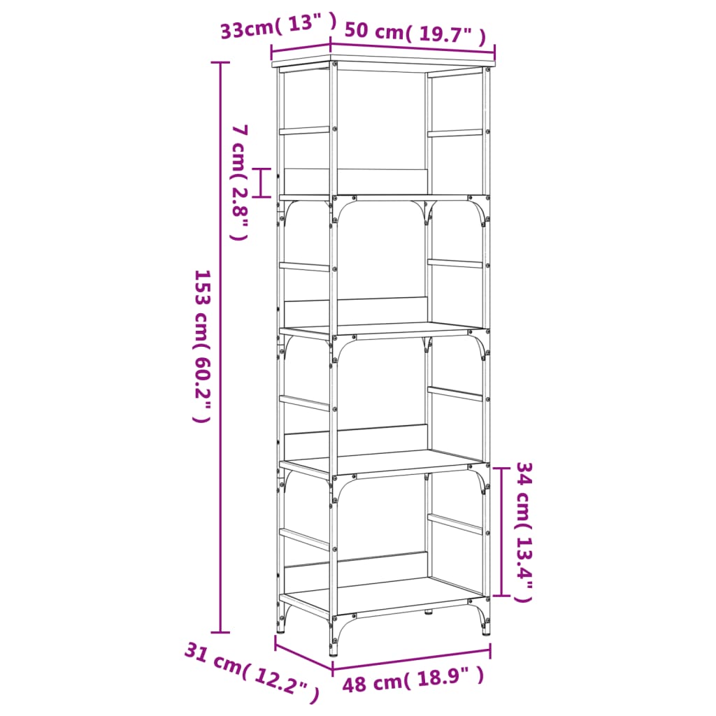 vidaXL Βιβλιοθήκη Γκρι Sonoma 50x33x153 εκ. Επεξεργασμένο Ξύλο