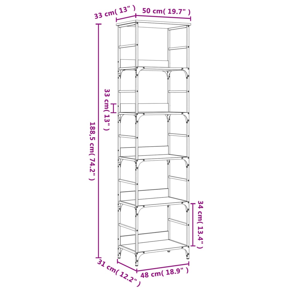 vidaXL Βιβλιοθήκη Sonoma Δρυς 50x33x188,5 εκ. από Τεχνητό Ξύλο