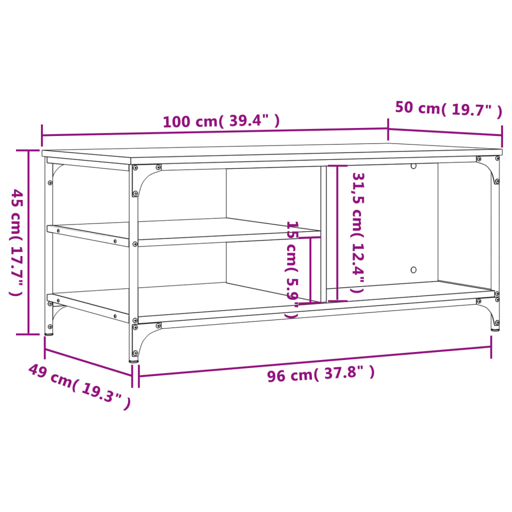 vidaXL Τραπεζάκι Σαλονιού Γκρι Sonoma 100x50x45 εκ. Επεξεργασμένο Ξύλο