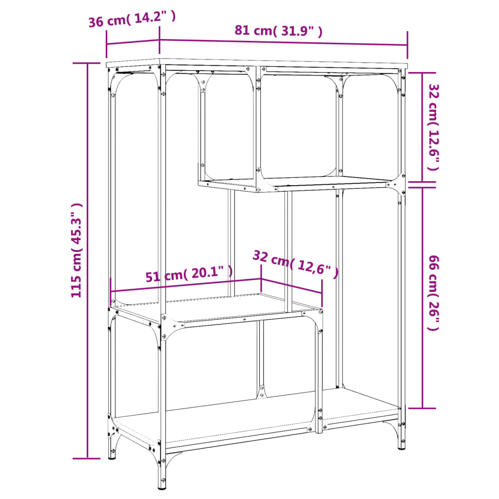 vidaXL Βιβλιοθήκη Μαύρη 81x36x115 εκ. Επεξεργασμένο Ξύλο / Ατσάλι