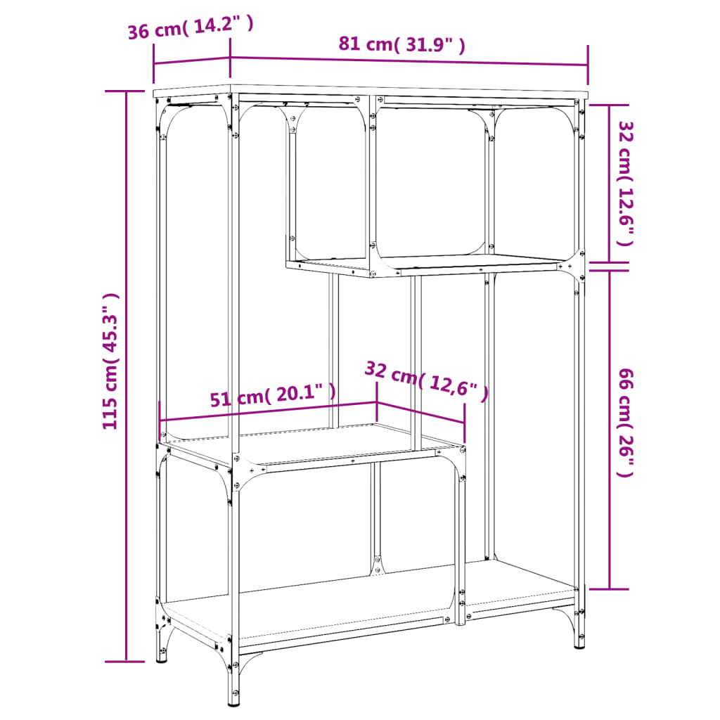 vidaXL Βιβλιοθήκη Καφέ Δρυς 81 x 36 x 115 εκ. Επεξεργ. Ξύλο / Ατσάλι