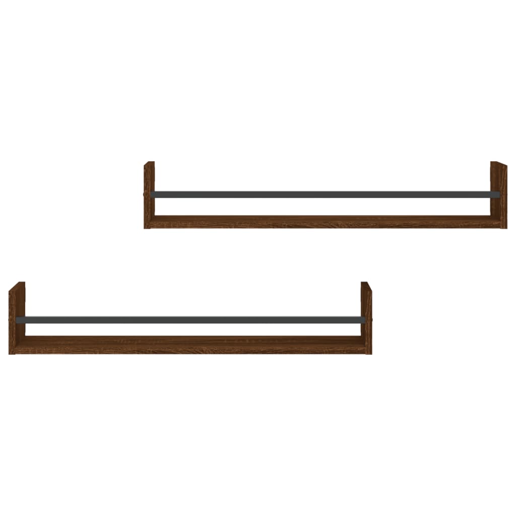 vidaXL Ράφια Τοίχου με Μπάρα 2 τεμ. Καφέ Δρυς 80 x 16 x 14 εκ.