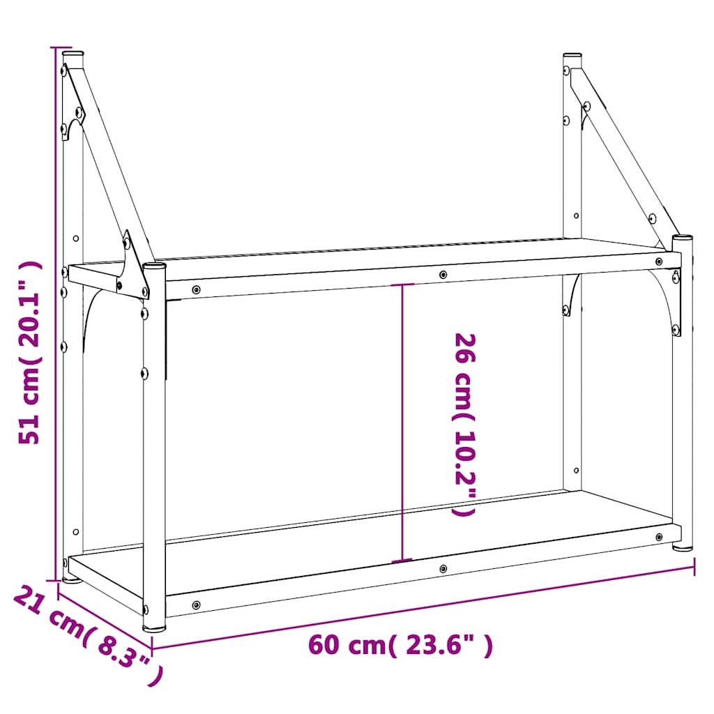 vidaXL Ράφι Τοίχου 2 Επιπέδων από Ξύλο Sonoma Δρυς 60x21x51 εκ. από Τεχνητό Ξύλο