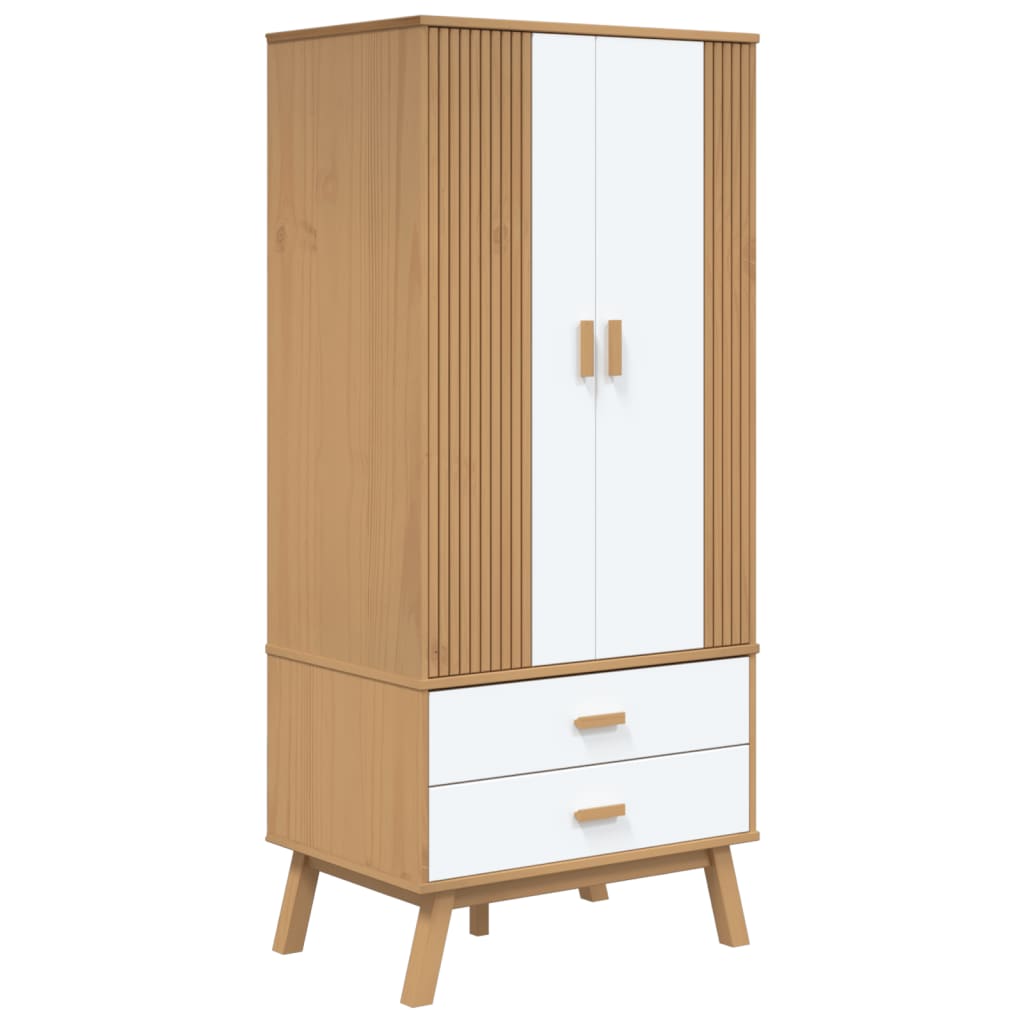 vidaXL Ντουλάπα OLDEN Λευκό & Καφέ 76,5x53x172 εκ. Μασίφ Ξύλο Πεύκου
