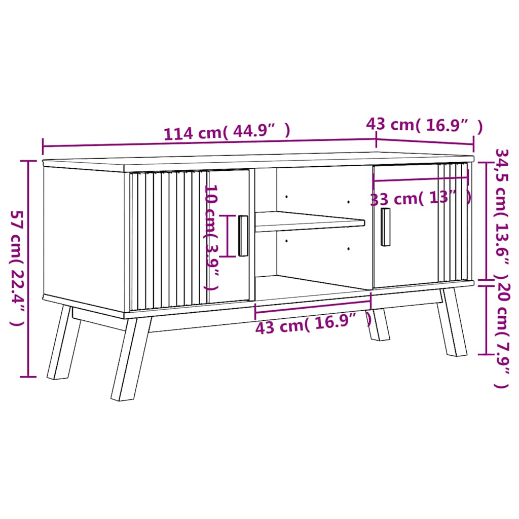 vidaXL Έπιπλο Τηλεόρασης OLDEN Καφέ 114x43x57 εκ. Μασίφ Ξύλο Πεύκου
