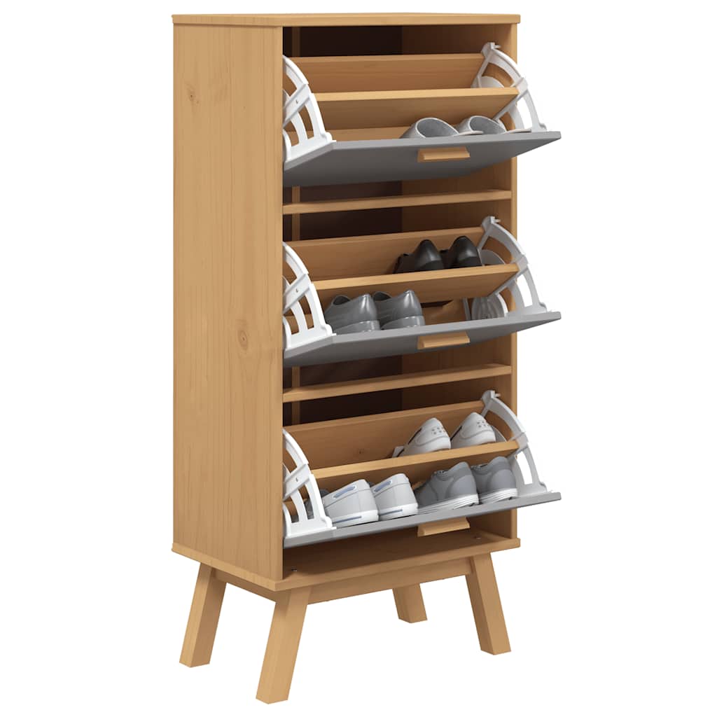 vidaXL Παπουτσοθήκη OLDEN Γκρι/Καφέ 55x35x120 εκ. Μασίφ Ξύλο Πεύκου