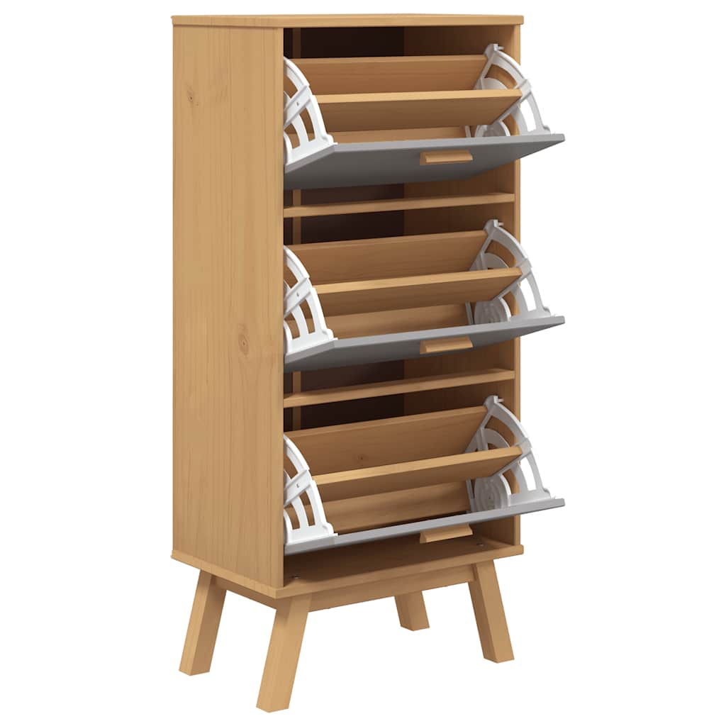 vidaXL Παπουτσοθήκη OLDEN Γκρι/Καφέ 55x35x120 εκ. Μασίφ Ξύλο Πεύκου