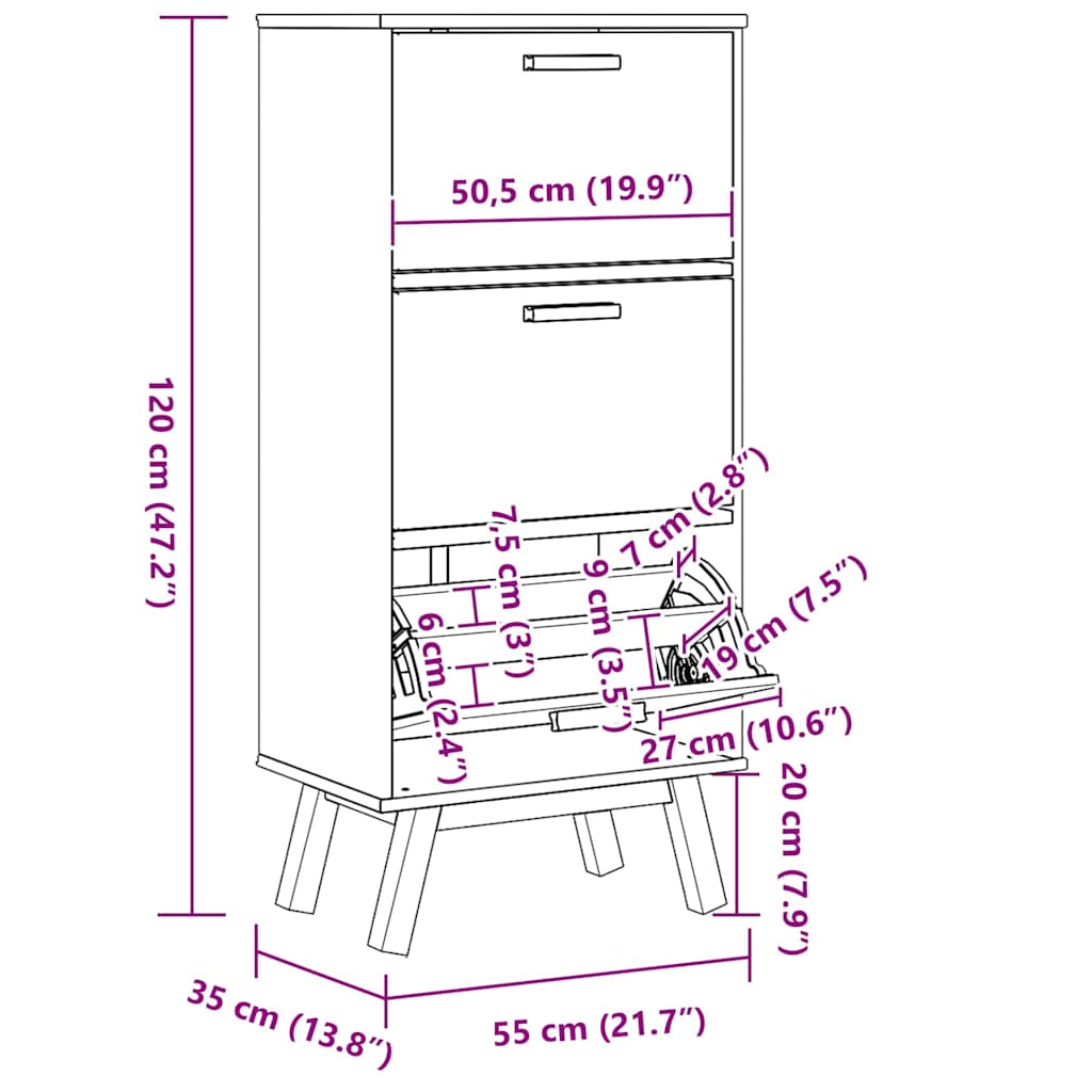 vidaXL Παπουτσοθήκη OLDEN Γκρι/Καφέ 55x35x120 εκ. Μασίφ Ξύλο Πεύκου