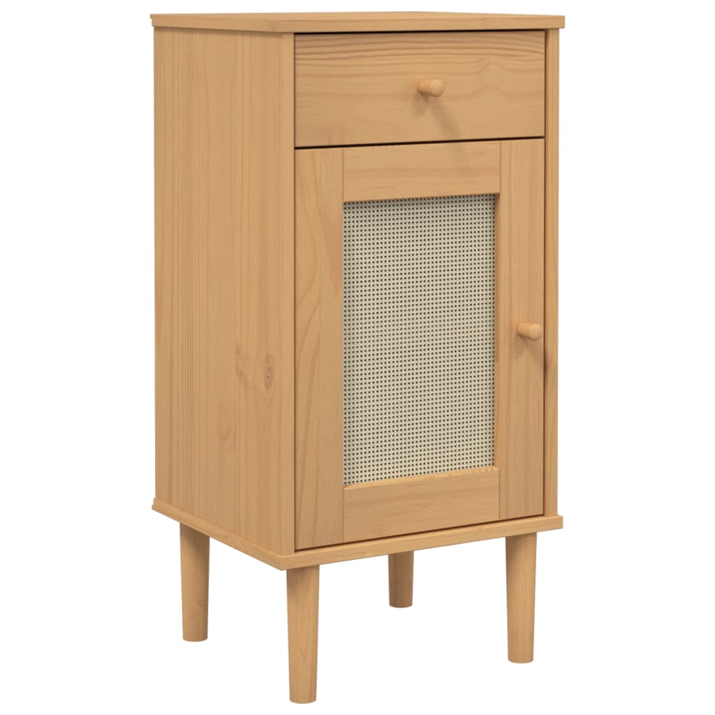 vidaXL Κομοδίνο SENJA Καφέ Όψη Ρατάν 40x35x80εκ. από Μασίφ Ξύλο Πεύκου