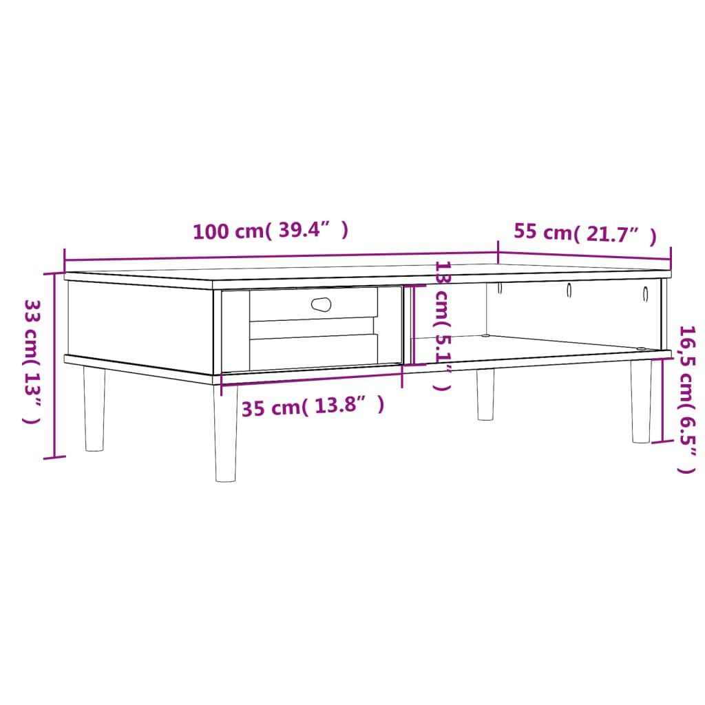 vidaXL Τραπεζάκι Σαλονιού SENJA Καφέ / Ρατάν 100x55x33 εκ. Μασίφ Ξύλο