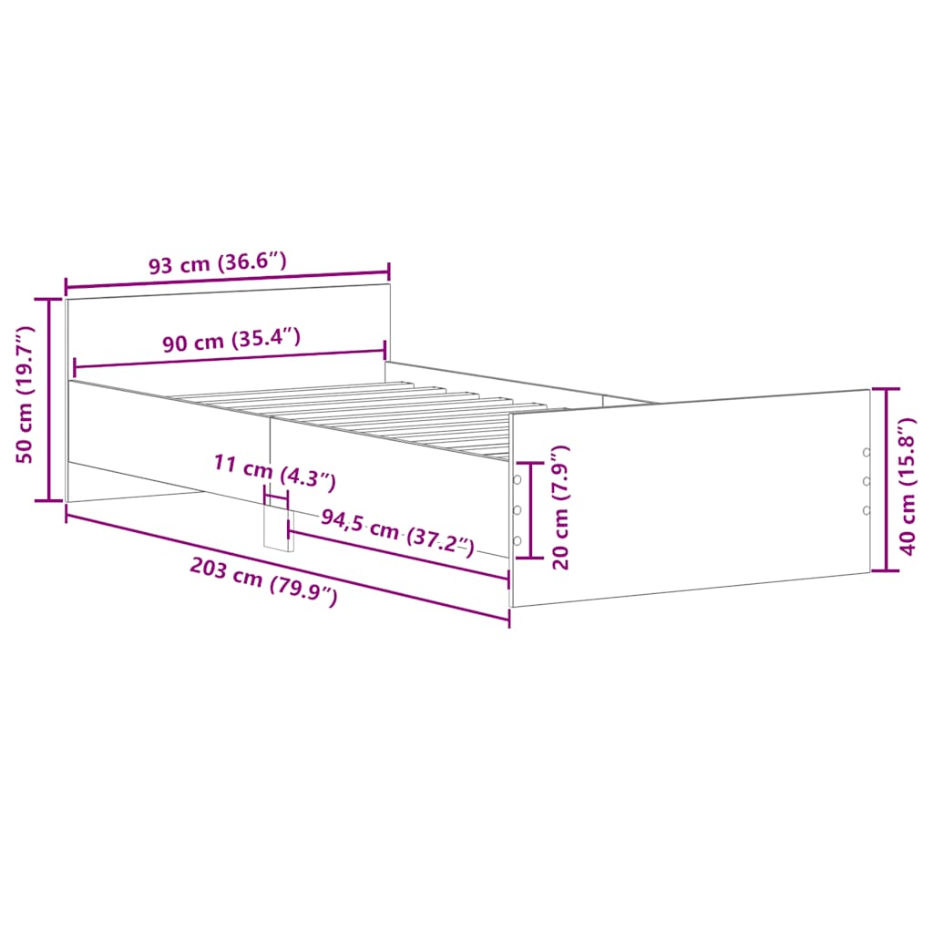 vidaXL Πλαίσιο Κρεβ. Χωρ. Στρώμα Sonoma Δρυς 90x200 εκ. Επεξ. Ξύλο